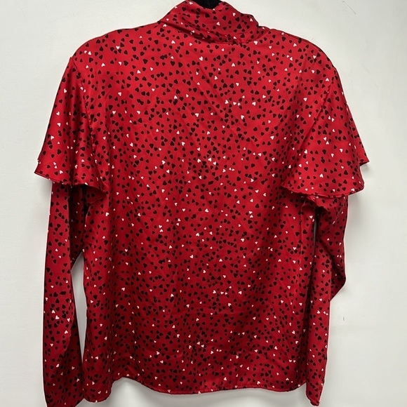 ZARA red satin blouse for women with long sleeves and heart print talla M - Picture 8 of 8